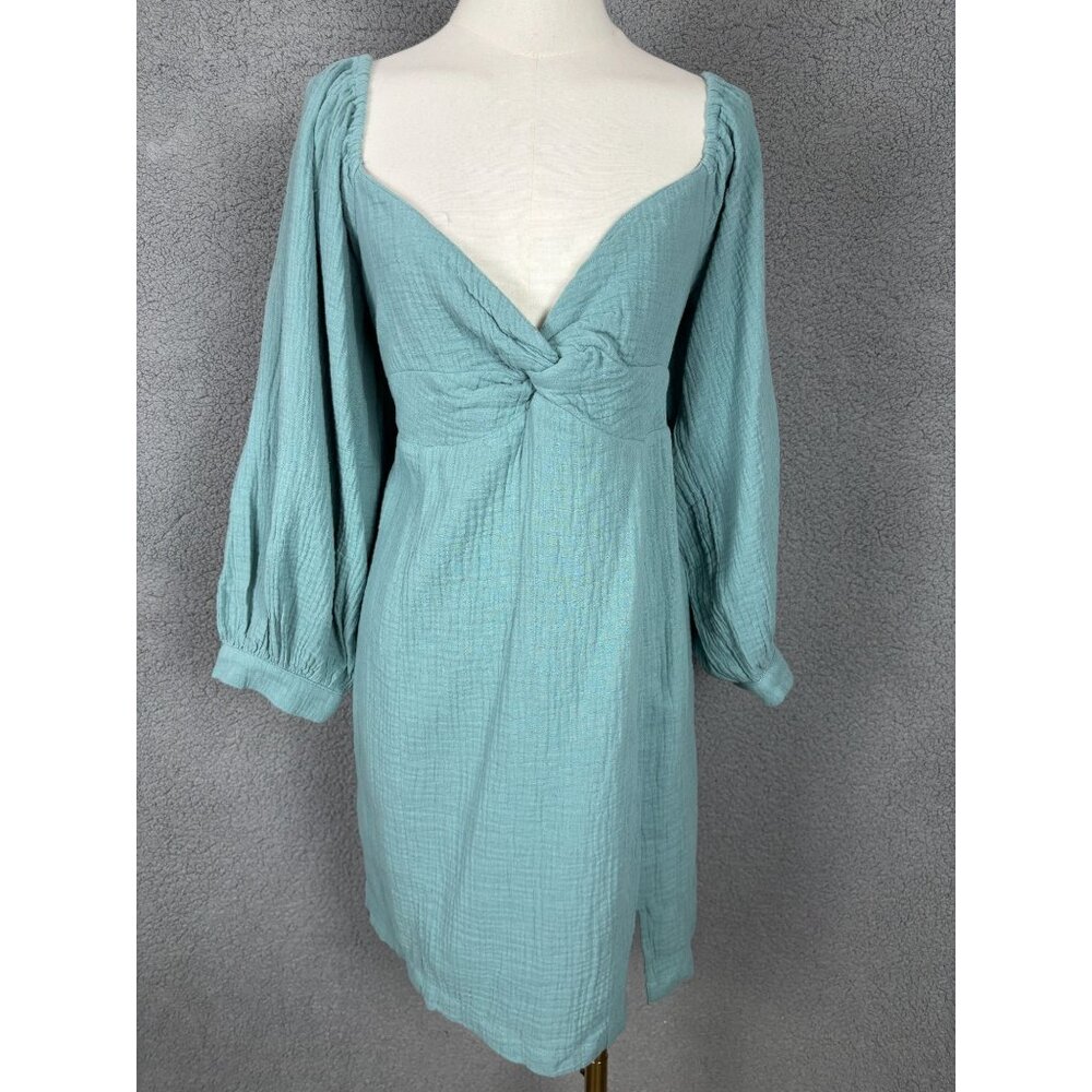Roxy Juniors' Women's V-Neck Peasant Mini Dress Mineral Blue Size X-Large NWTs